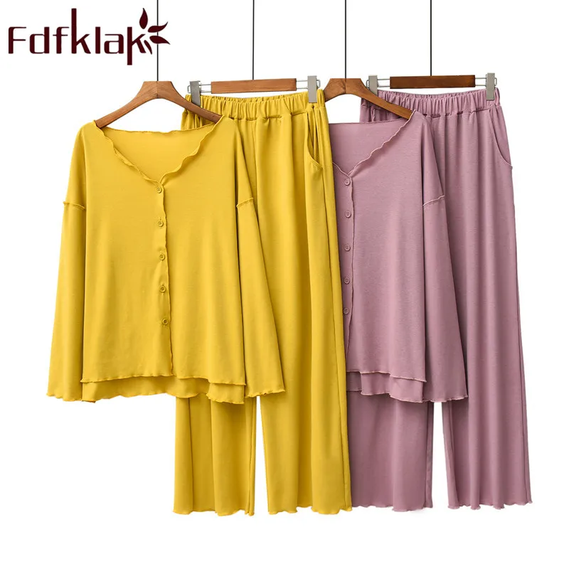 

Fdfklak Cotton Sleeping Set Women Pijama Pyjama Femme Spring Autumn New Sleepwear Long Sleeve Home Clothes For Women Pajamas