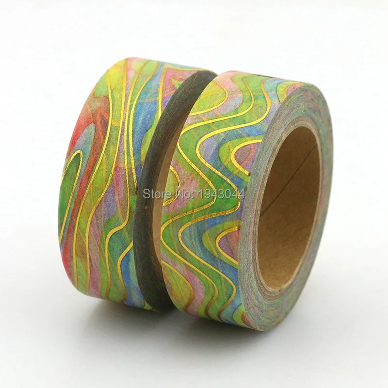 1PC. Golden Rainbow Marble Foil Washi Tape Watermark Japanese Paper DIY Masking Tape Adhesive Tapes Stickers Decorative Tapes