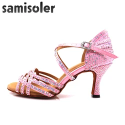 Samisoler-zapatos de baile latino, calzado de salón con diamantes de imitación, color rosa, 2019