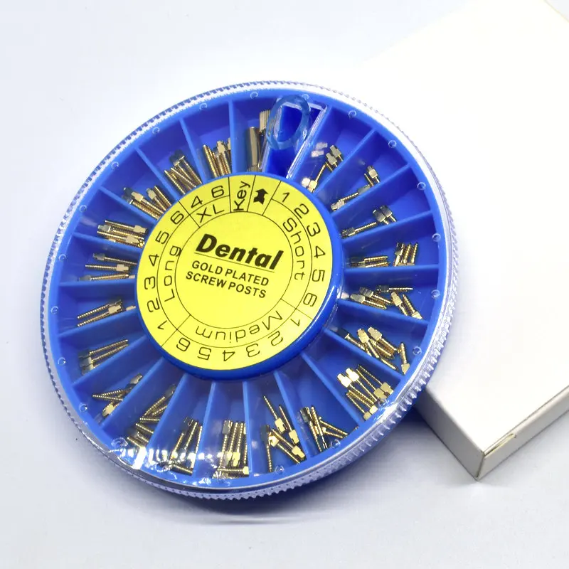 Dental Instrument Stainless Steel Golden Plasted Titanium Screw Post 120pcs&2Key For Dentist Supplies Dental Materials