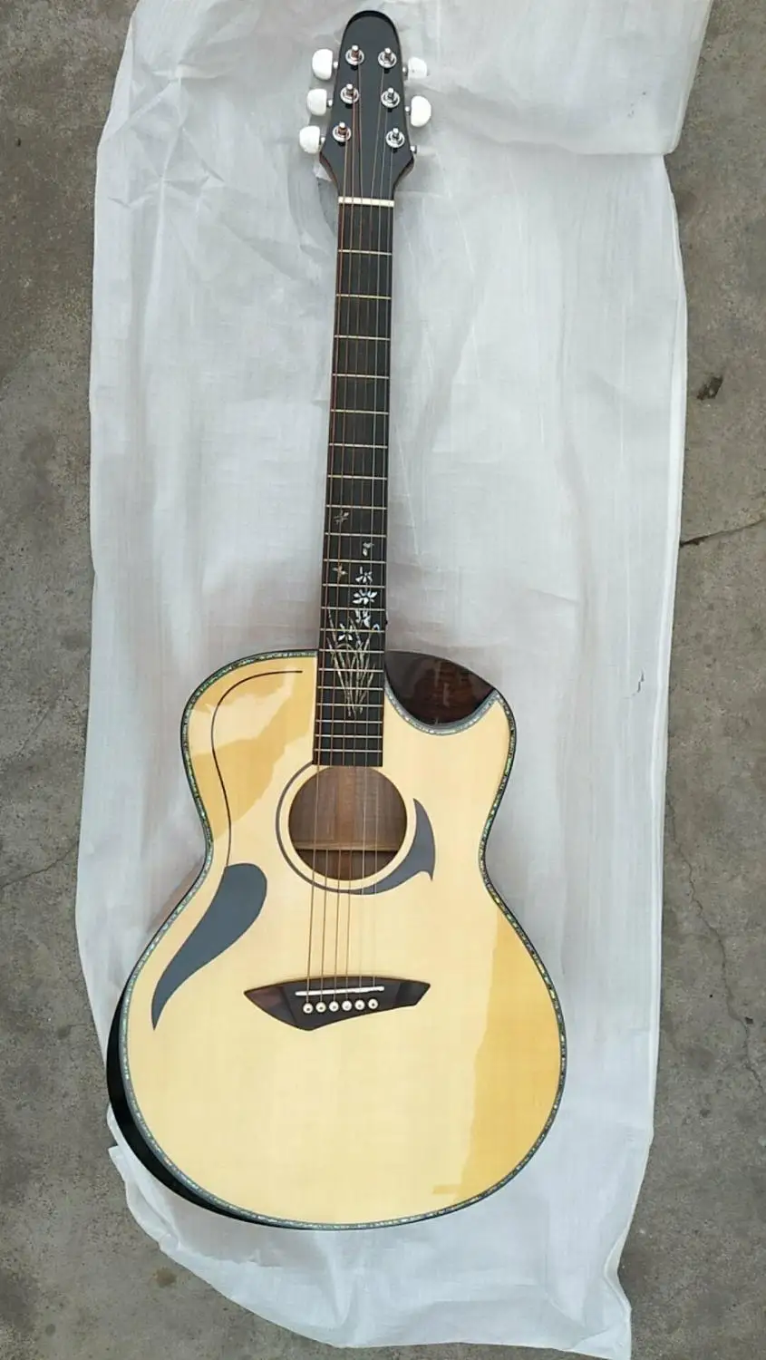 free shipping OM custom guitar all solid flame maple cutaway professional acoustic electric guitar