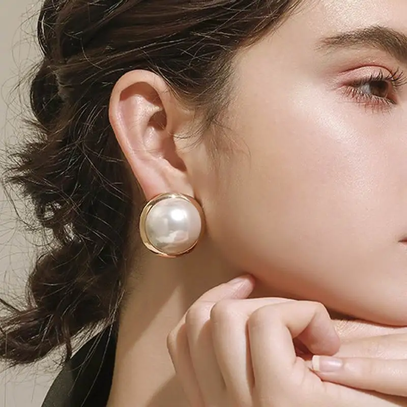 Korean Big Round Simulated Pearl Stud Earrings For Women Etrendy New Classic Elegant Fashion Jewelry Wholesale