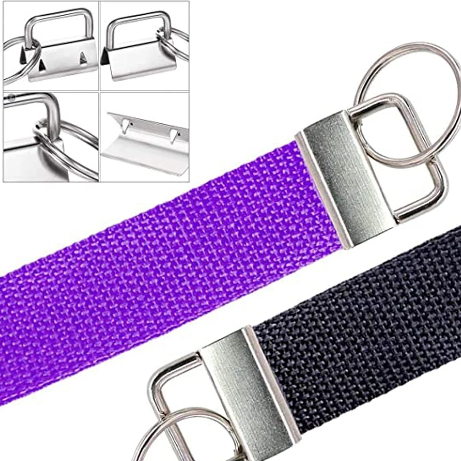 10pcs/set Wristlets Keychain Long Tail Clip Split Ring Buckle Key Fob Chain Webbing Ribbon Iron 26*23mm Belt Purse Bag Pet Leash