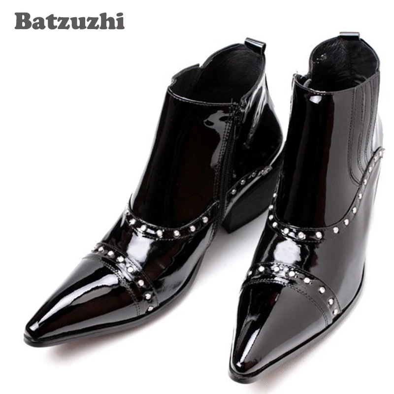 

Batzuzhi Japanese Style ROCK High Help Man Boots Pointed Toe Boots Man Leather Boots Black for Men Bota Masculina, EU48-46