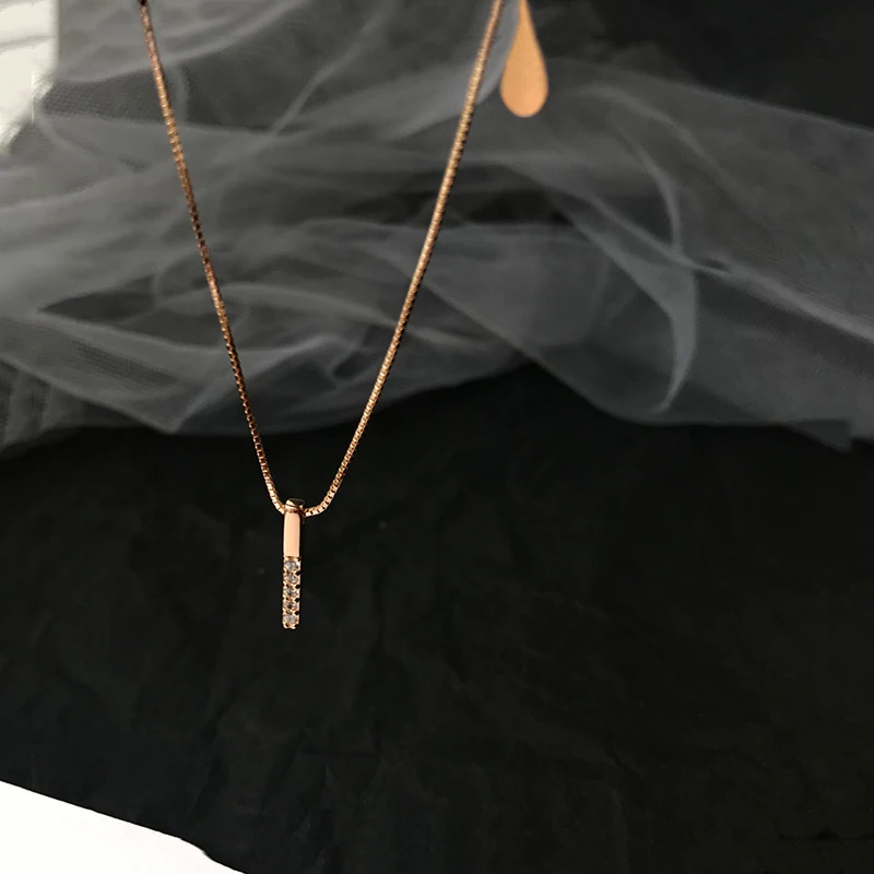 ANENJERY Silver Color Strip Geometric Cubic Zircon Necklace Simple Clavicle Chain Charm Necklace For Women Jewelry S-N545