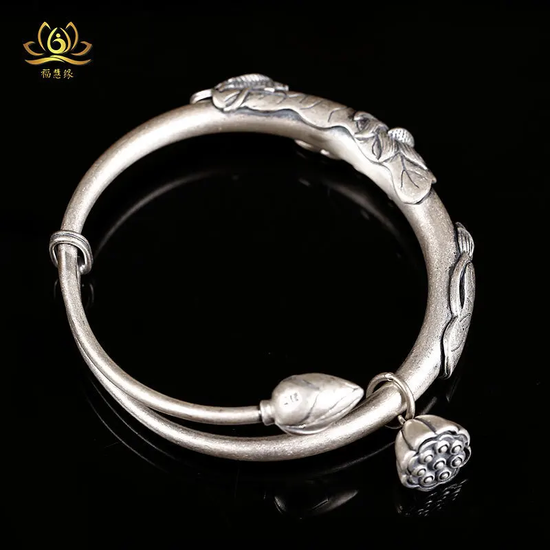 S990 foot anemone bracelet original retro ethnic lotus lotus ladies sterling silver bracelet