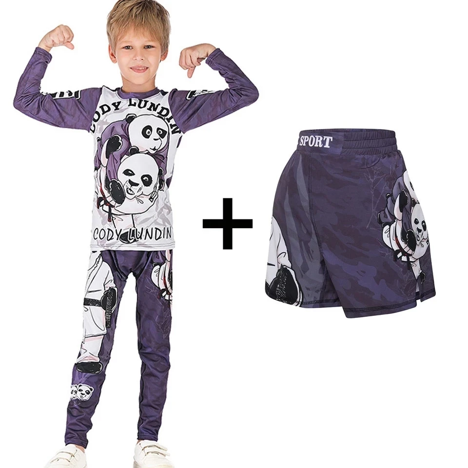 Conjunto de camiseta y pantalón para niños, Kimono Rashguard Jiu jitsu, pantalones cortos MMA, Muay Thai, Kickboxing, ropa de gimnasio