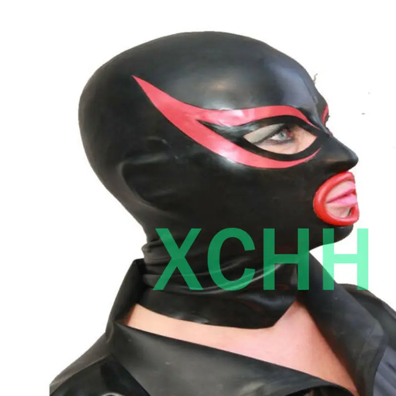 Sexy Full Face Handmade Latex Hood Mask for Men Open Eye and Mouth with Red Circle Fetish Customize Size Anime Cosplay Costumes