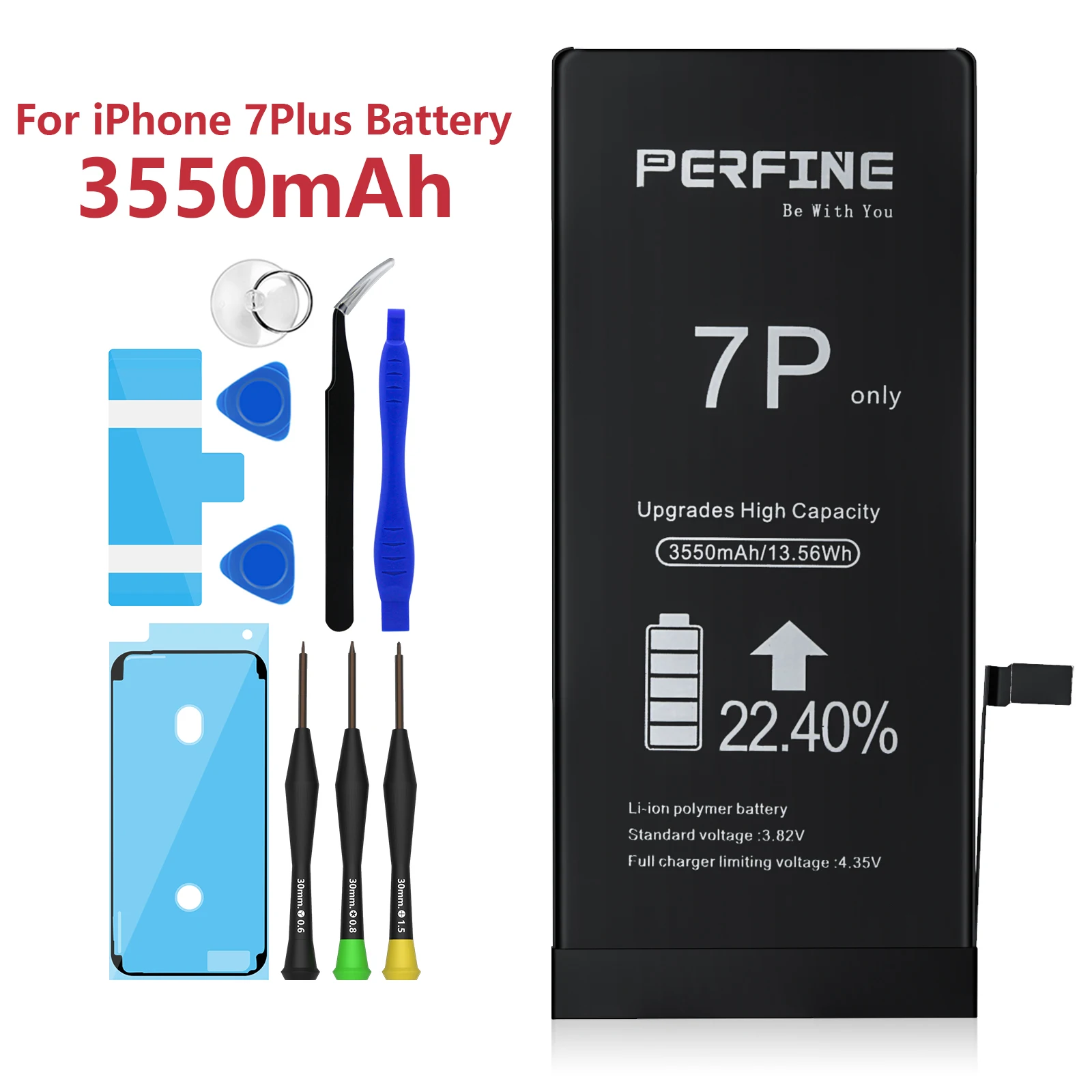 PERFINE 3550 mAh para iphone7 Plus Bateria A1661 A1784 A1785 Dedicado Telefone Reparação Instalação ToolKit Lightning Cable