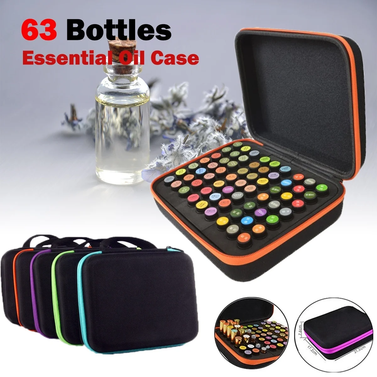 

63 Bottles Essential Oil Carry Case for 1ml -3ml Essence Oil Bottles Box Travel Carry Case Travel Home Portable Hand Bag Tools