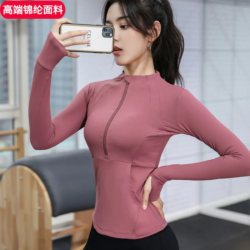 

Yoga Crop Top Autumn Winter Yoga Jacket Women's Zipper Long Sleeve T-shirt Running Sports Top Deportivo Mujer Camisetas