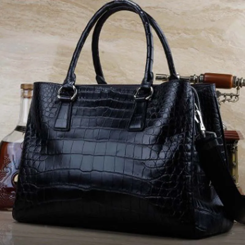 ourui true   crocodile skin  women Rome package  black    Bamboo grain  Genuine leather  handbag  package  female women bag