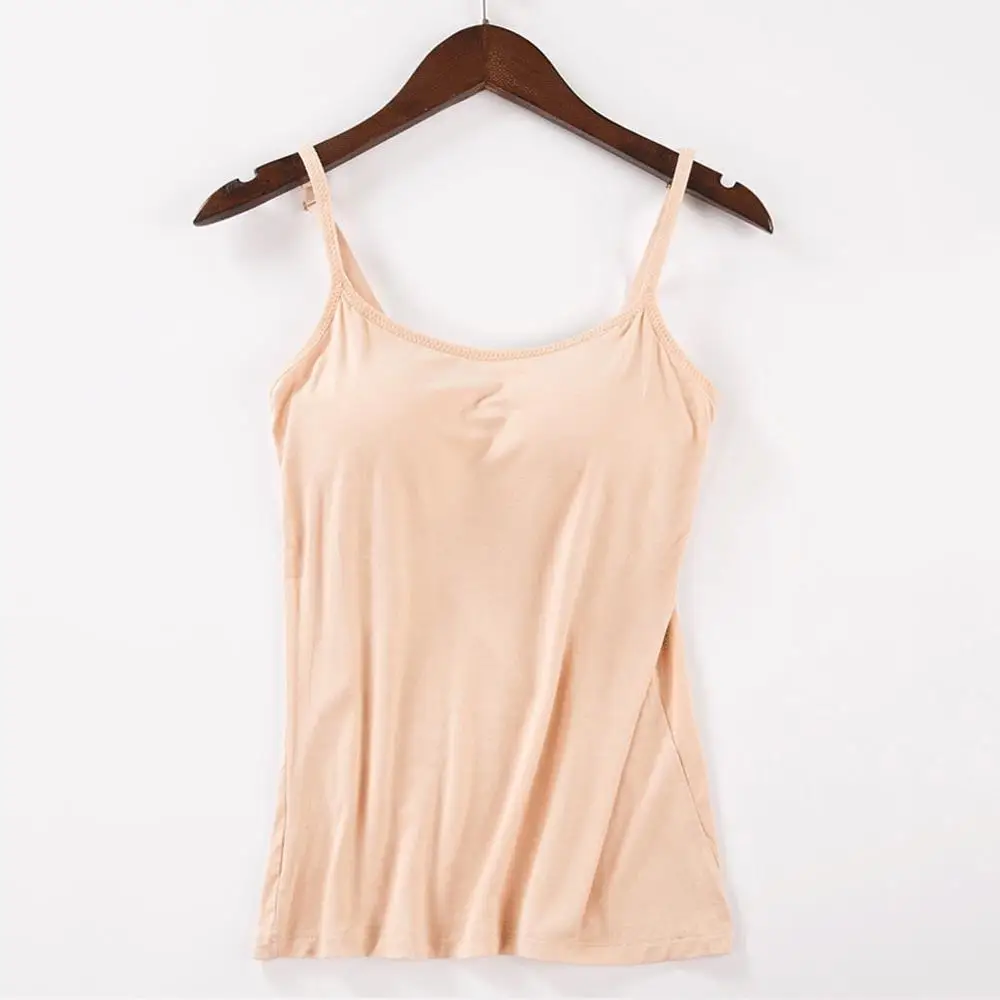 Camisetas sin mangas lisas para mujer, sin mangas con correa ajustable camisola, con copa integrada acolchada, chaleco básico para el hogar, 2020