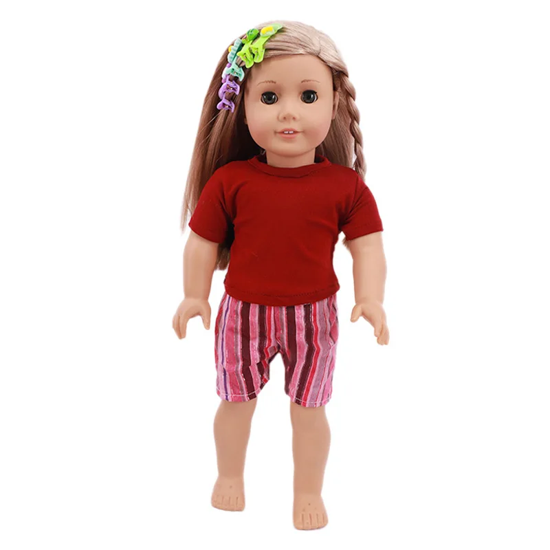 Ropa de muñeca informal para el hogar, ropa de niña linda con estampado de Color sólido para 18 pulgadas, muñeca americana de 43 Cm, bebé recién nacido, ropa de niño Logan, regalo para niños