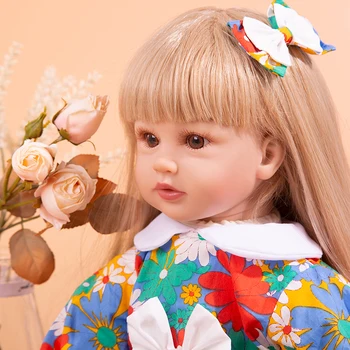 60CM Reborn Baby Dolls Brinquedos Cloth Body Long Blonde Hair Real to LifeToddler Doll Toys Dress Up Kids Playmate Gift