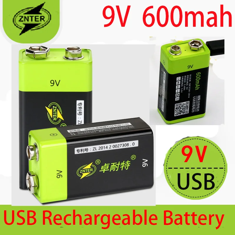 ZNTER S19  9v600mah USB Rechargeable 9V Lipo Battery RC Battery For microphone  Camera Drone