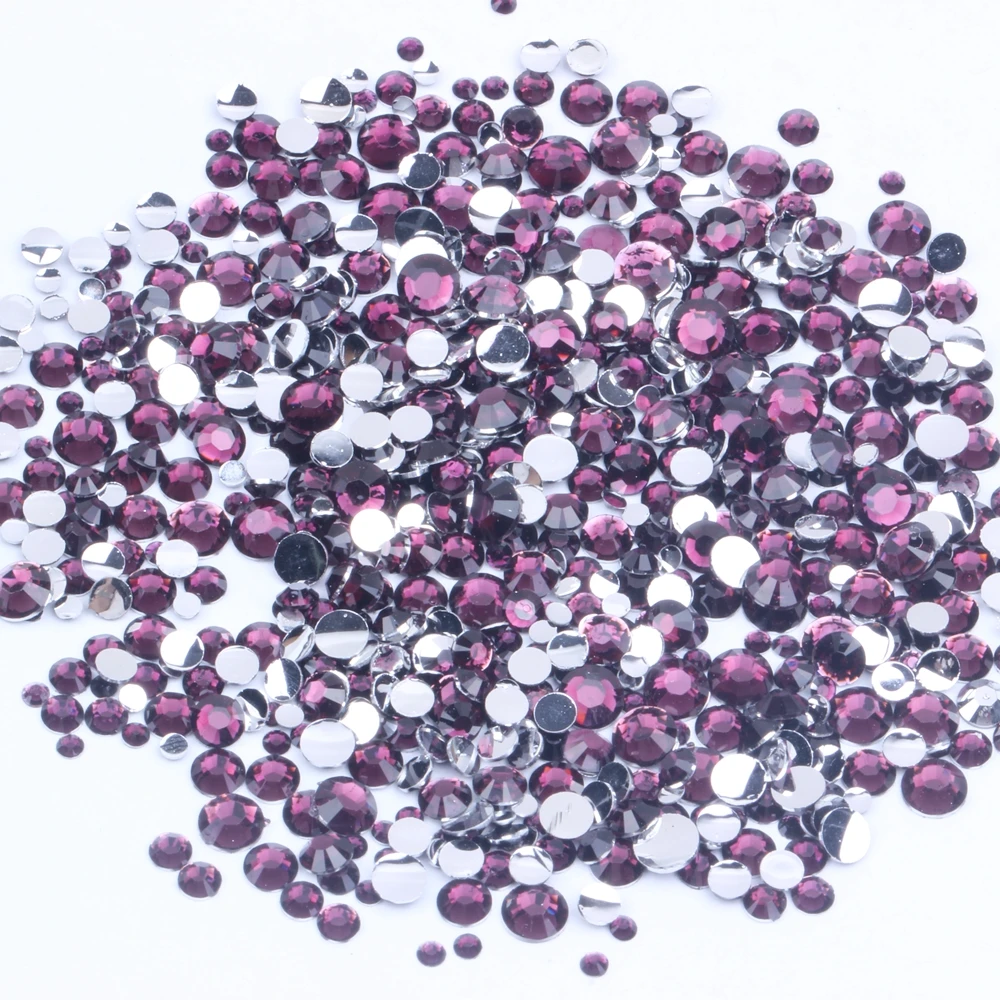 Grape Purple Glue On Resin Rhinestones 2-6mm Round Flatback Non Hotfix Diamonds DIY Crafts Shoes Bags Clothings Supplies