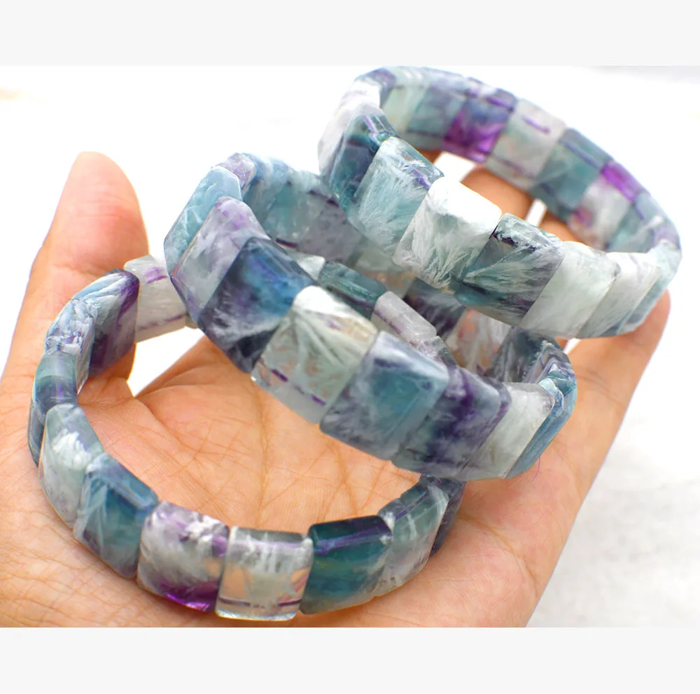 Natural Colorful Feather Fluorite Quartz Wings Bracelet Rectangle Beads Wealthy 12x16mm Bracelet AAAAA