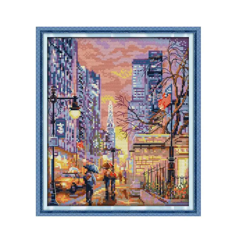 New York scenery cross stitch kit 14ct 11ct pre stamped canvas cross stitching animal embroidery DIY handmade needlework