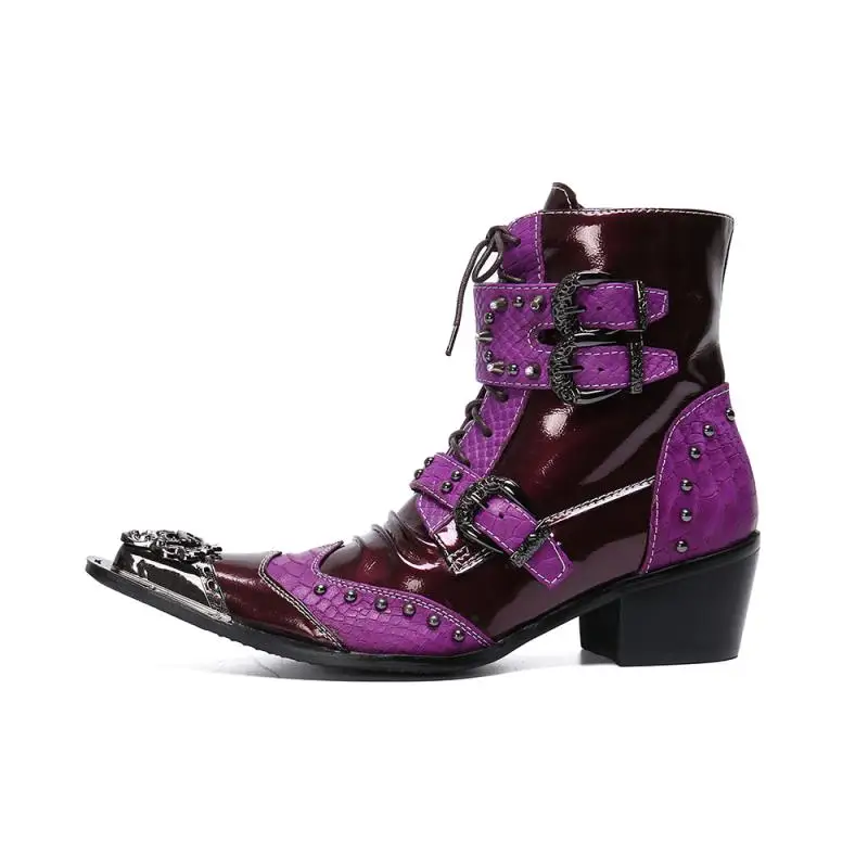 Purple Pointed Toe High Heel Western Boots Trendy Personality Height Increase Men Boots Nightclub Bars Dancer Singer Work Boots