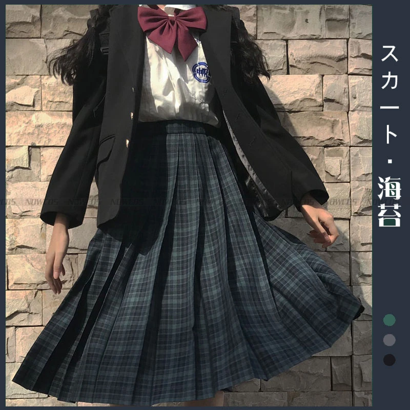 [Sandwich seaweed] Student JK Uniform Long Plaid Skirt Genuine Premium Grade Preppy Style Skirt Full set Autumn Winter Suits