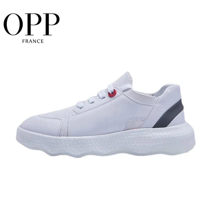 OPP Men's Shoes Cow Leather Flats Fashion Shoes Genuine Leather Lace-up Sports Shoes Men's Casual Footwear Sneakers