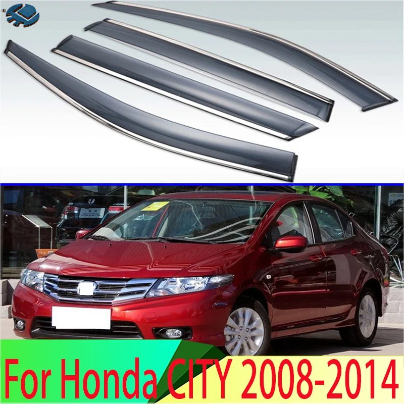 

For Honda CITY Fifth generation (GM2/GM3) 2008-2014 Plastic Exterior Visor Vent Shades Window Sun Rain Guard Deflector 4pcs