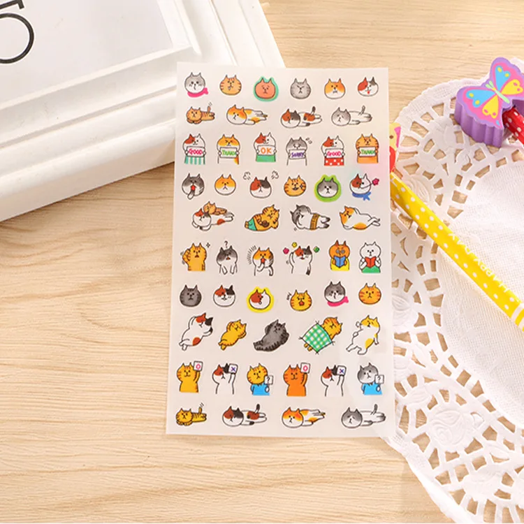 6 Sheets/Pack Various Cute Cats Decoration Scrapbooking Stickers Transparent PVC Stationery Planner Stickers