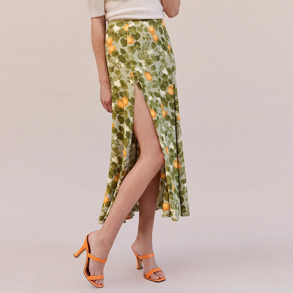 

Long Skirts Womens Summer High Waist Print Boho Beach Skirt Sexy Side Slit Vintage Elegant Chiffon Midi Skirt Women Clothing