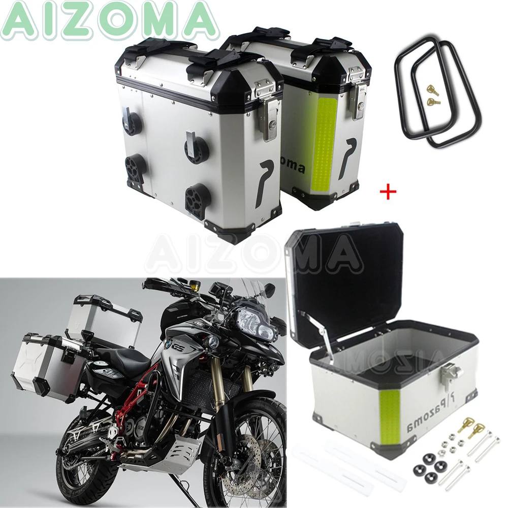 Universal Motorcycle Aluminum 72L Side Trunk Pannier Box + 36L Top Case Box For BMW Honda Suzuki Yamaha FZ 790/1290 Street Bikes