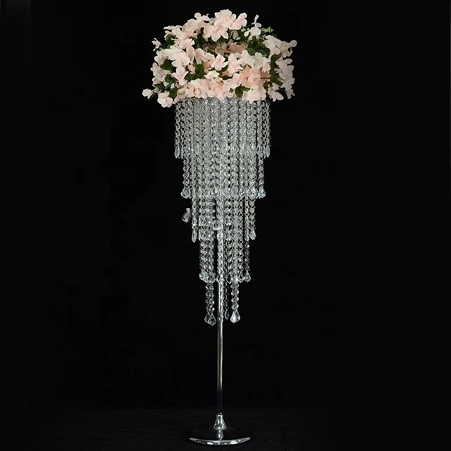 12pcs 110cm tall)Wedding Decoration Centerpiece Sliver Wedding Table Flower Stand Center Pieces with The Acrylic Bead Strands