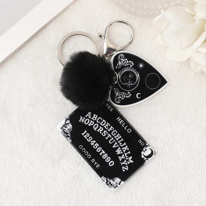 1Pc Frauen Ouija Planchette Keychain Acryl Pompom Auto Spiegel Schlüsselring Punk Bord Handwerk Handtasche Schmuck Charms