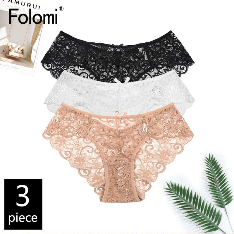 

Folomi 3Pcs/ Lot Women's Panties Sexy Lace Panties Breathale Soft Floral Briefs Lingerie for LadiesTransparent Underwear