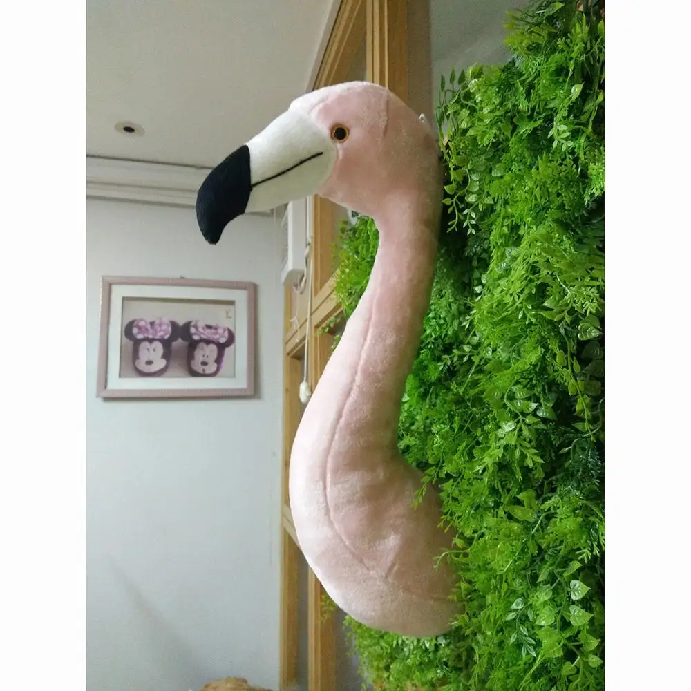 New lifelike stuffed animal flamingo head for wall decoration animal head of kids bedroom gift