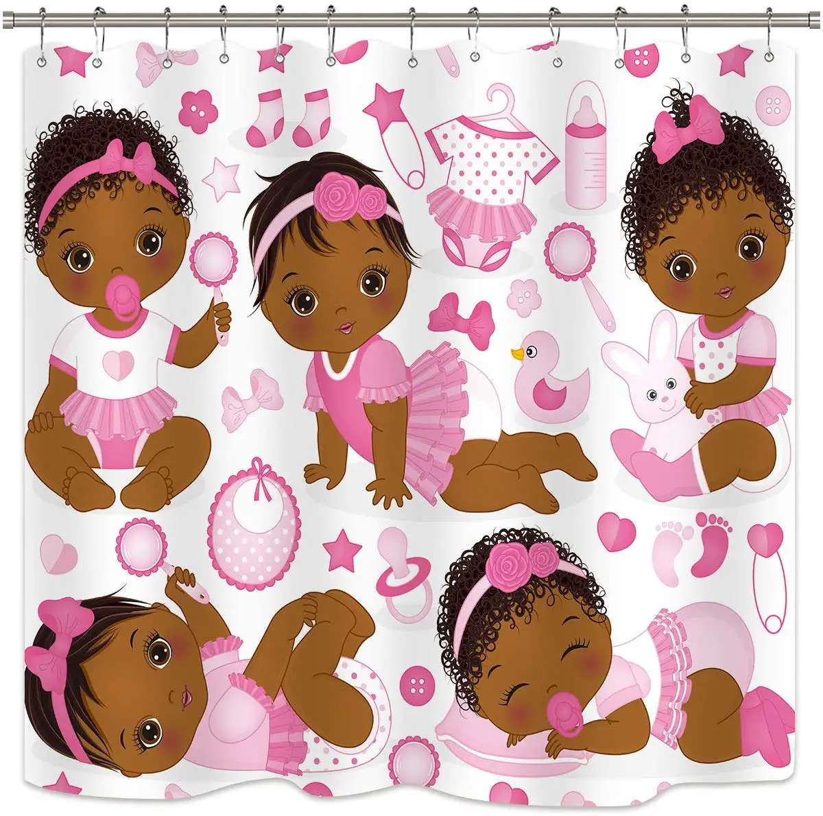 Conjunto de decoración del hogar para baño, juguetes bonitos de dibujos animados para bebé afroamericano rosa