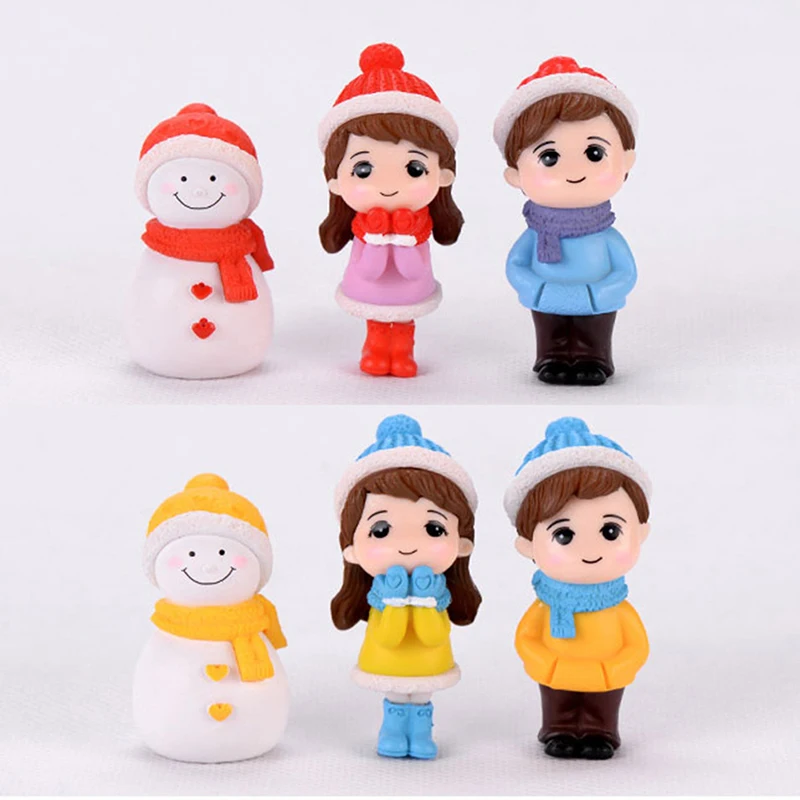 2Pcs Mini Snowman Couple Miniature Figurines House Decoration Fairy Winter Couple DIY Mini Micro Landscape Garden Decor