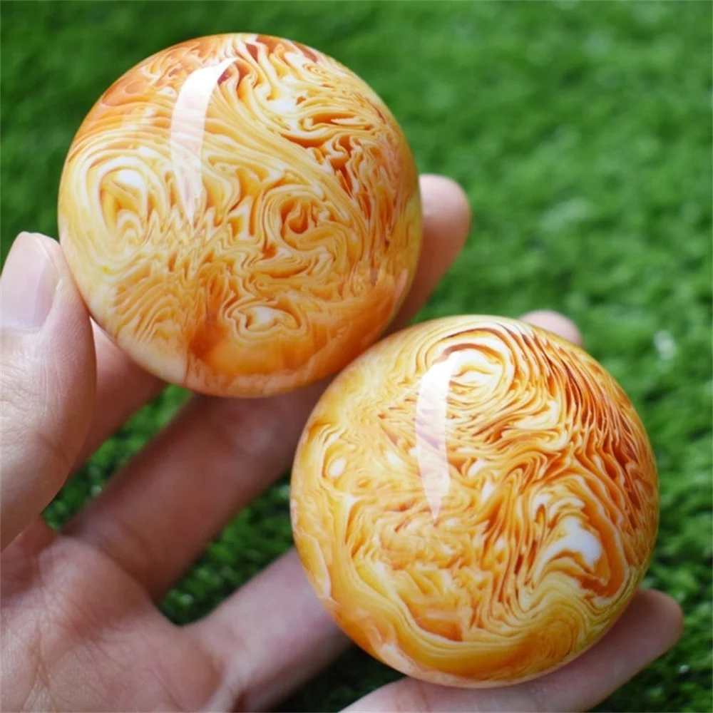 

1 Pair Natural Resin Art Amber Beeswax Ball ONL Crystal Sphere Reiki Healing Home Decor 50mm