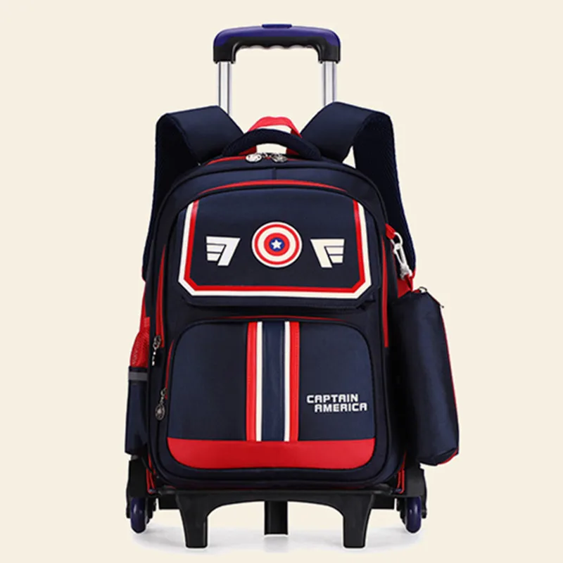 Fashion Designer Brand Primary Elementary Girls 2/6 Wheeled Trolley School Bags Draw-Bar Box Suitcase Backpack Mochila Kids Boys