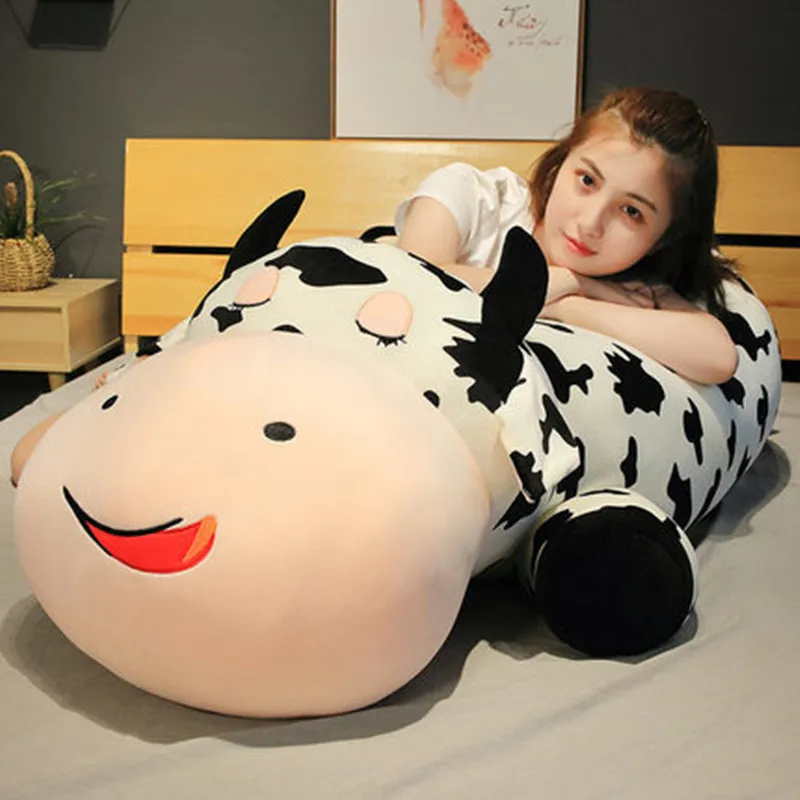 

New Cartoon Large Cow Sleeping Pillows Stuffed Cushion Plush Toy Soft Big Cows Kids Adult Toys 2 Size