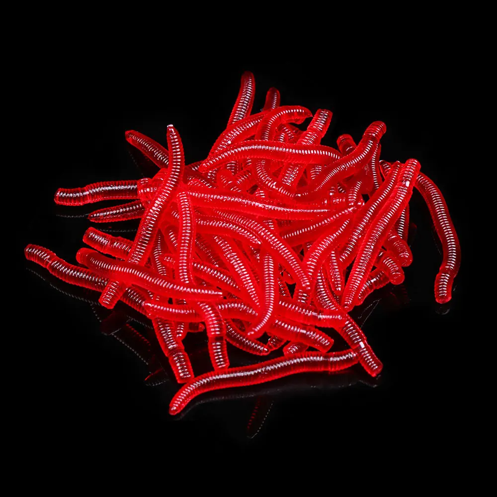 50Pcs 2cm/4cm Fishy Smell Worm Red Lifelike Fishing Bait Soft EarthWorm Bloodworm Bass Tackle Trout Dark Red Fishing Lure