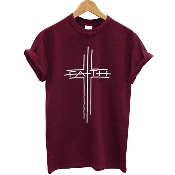 

Faith Cross Cotton T-Shirt Stylish Tumblr Graphic Religious Tee Funny Christian Faith Lover Gift Tops quote art bible t shirts