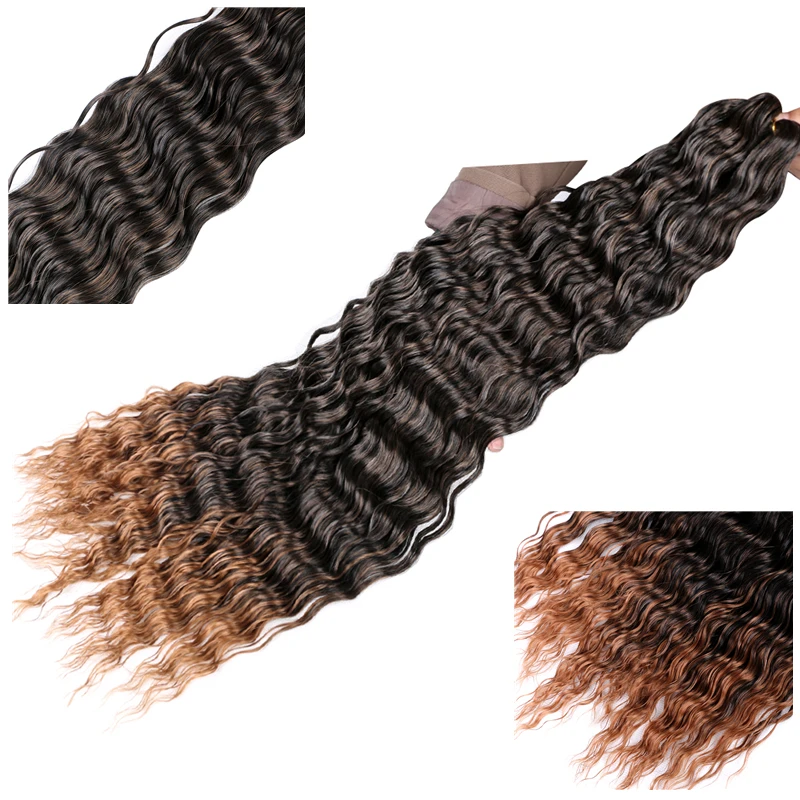 Full Star Soft Water Wave Twist Crochet Hair Synthetic Braid Hair Ombre Blonde Pink 32 Inch Deep Wave Braiding Hair Extension