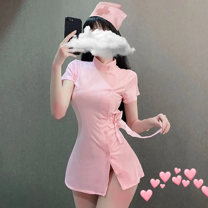 Lencería Sexy para Cosplay, disfraz erótico de enfermera, traje de sirvienta, rosa, Kawaii, Doctor, tentación, Roleplay, lencería para mujer