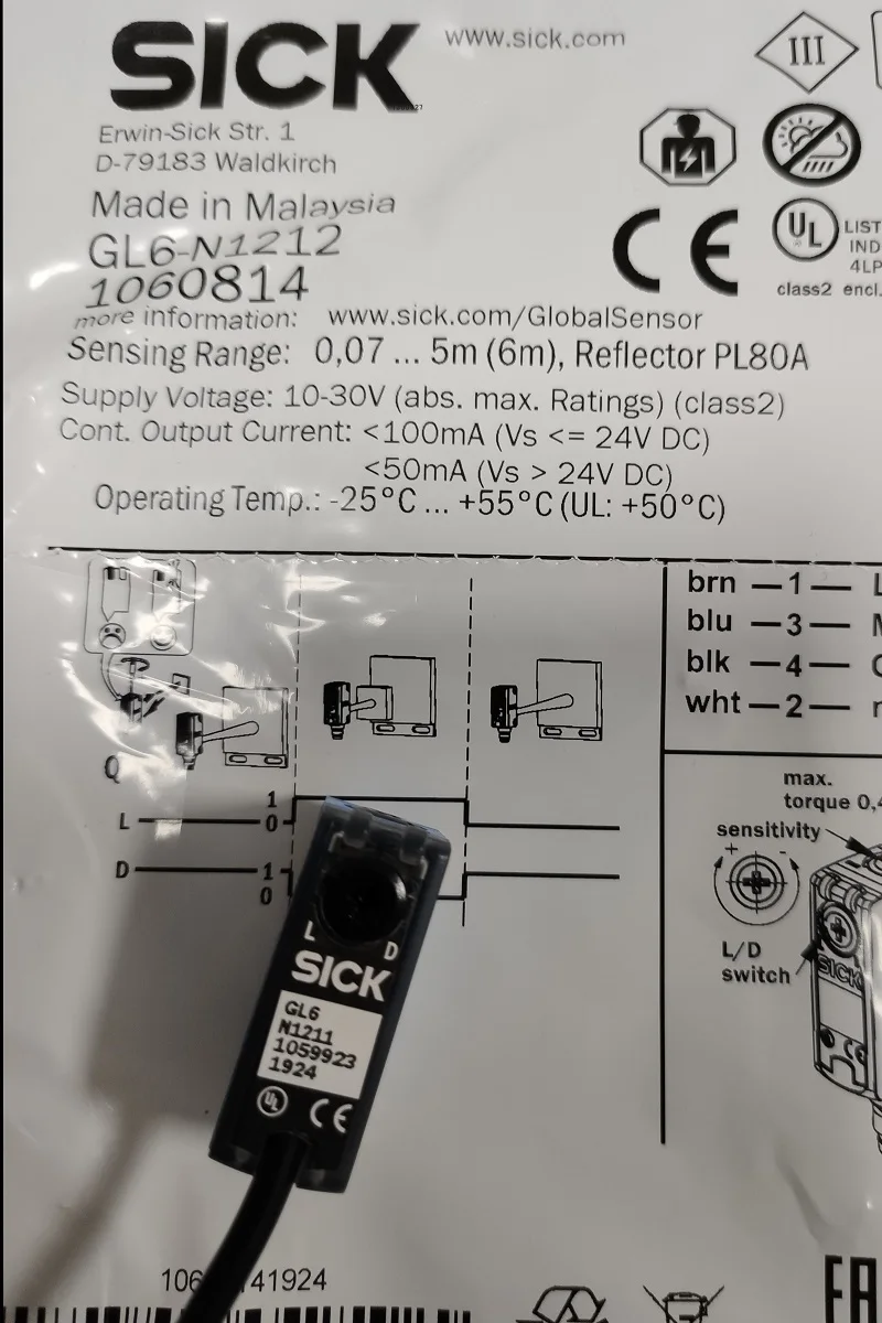 SICK MINIATURE PHOTOELECTRIC SENSORS GL6-N1211 GL6-N1212  G6 Series  1059923 1060814