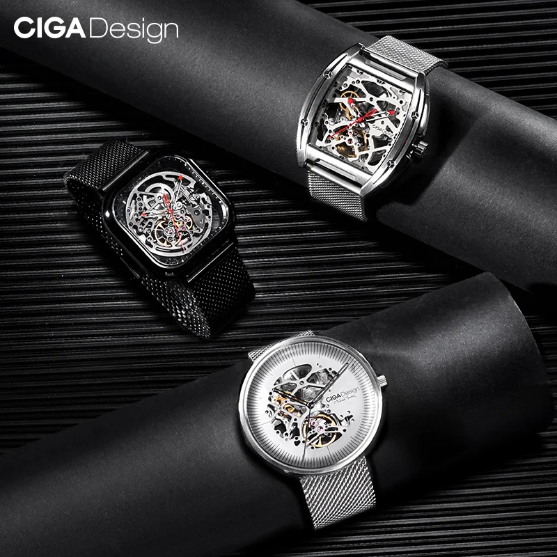 CIGA Design 22mm Watch Straps Silver / Black Milanese 304 Stainless Steel Watchband Quick-Release Bracelet for Men Wrist Watches