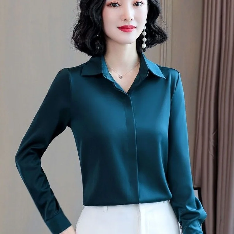 

Satin Elegant Women's Blouses 2023 Spring Long Sleeve Vintage Shirts Silk Ladies Tops Workwear Fashion Blusas Button X264