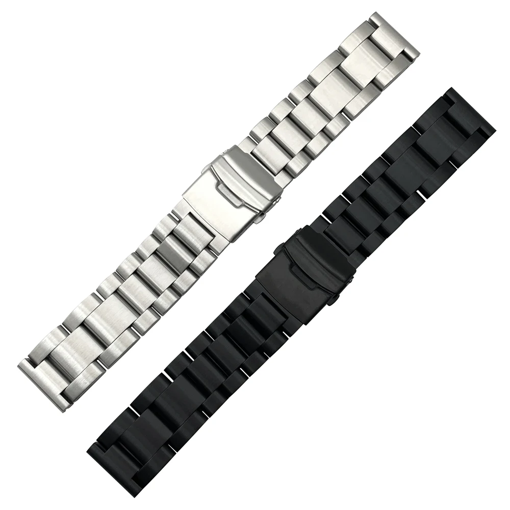 20mm 22mm 24mm 26mm Silver/Black Stainless Steel Thicken Solid Link Watch Band Strap Folding Clasp with Safety Men Replacement