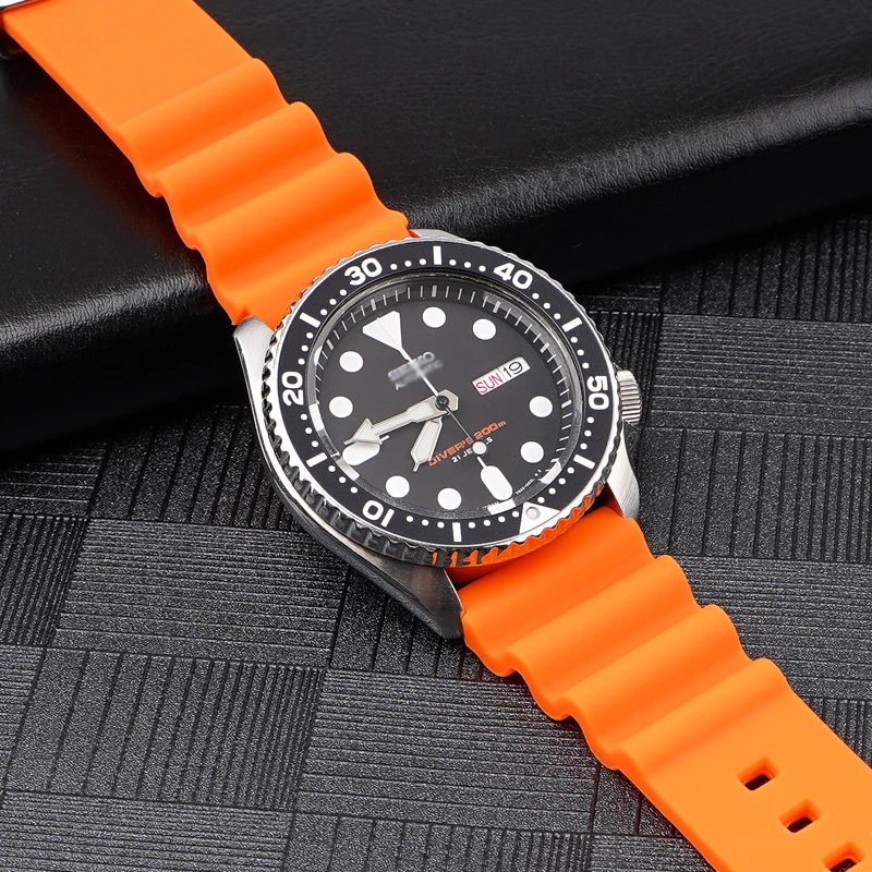 22mm for Seiko Prospex SKX007 Tuna Sumo Turtle Metal Ring Rubber Watch Strap Diving Sport Silicone Replacement Watch Bracelet