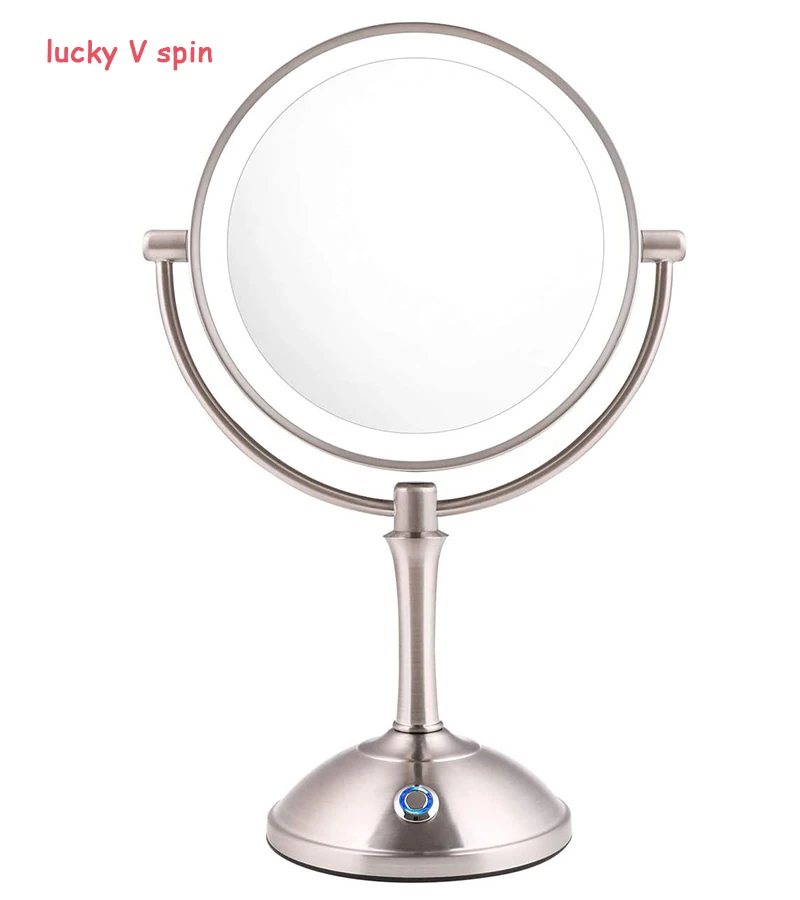 

LED Makeup Mirror 10x Magnifying 8" Double Sided Lighted Vanity Makeup Mirror with Stand, Touch Button Adjustable Light mirror