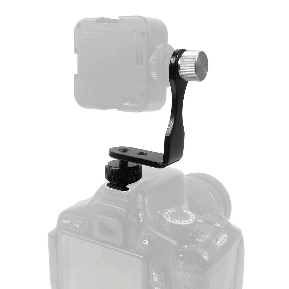 Staffa a forma di L Supporto per microfono Impugnatura per fotocamera per monitor SLR da 5" 5,5" 6" Hot Shoe 1/4 Mount 360 °   Gimbal per microfono flash esteso